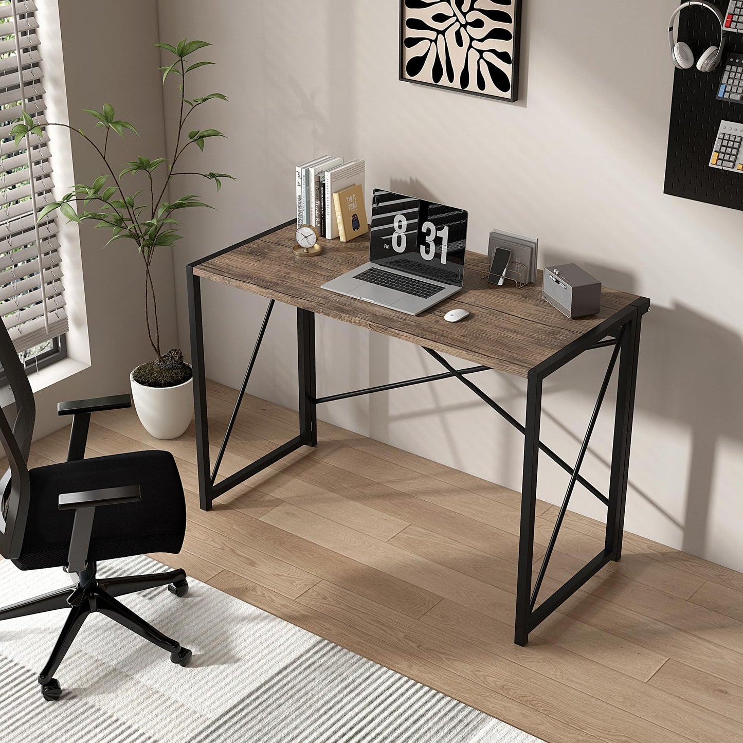 Folding Desk Workstation Foldable Computer Desk for Office Home Study Writing Table No Assembly Miami