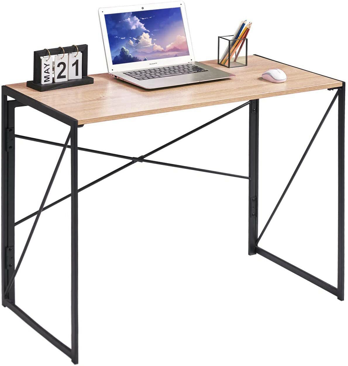 Folding Desk Workstation Foldable Computer Desk for Office Home Study Writing Table No Assembly Miami