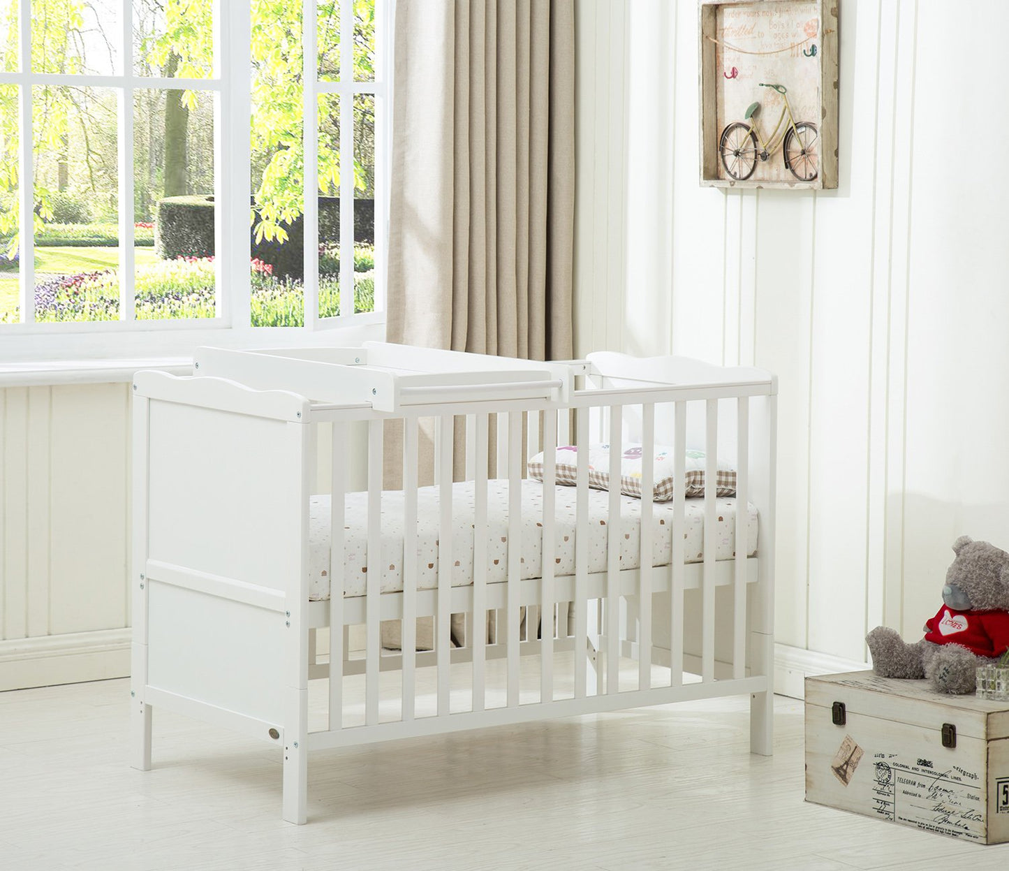 Wooden Baby Cot Bed "Orlando" With Top Changer & Aloe Vera Water repellent Mattress