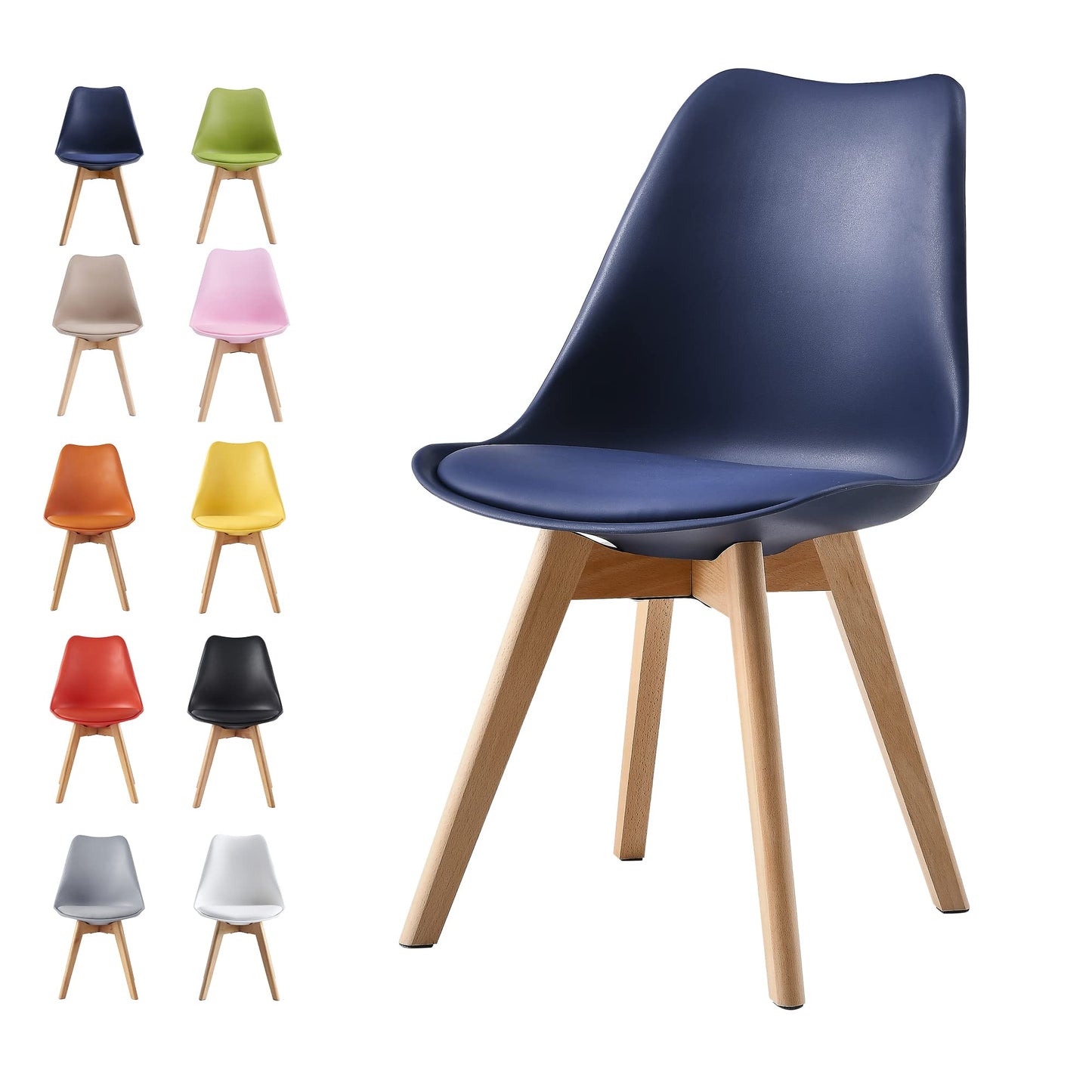 mcc direct Dining Chairs Wooden Legs Soft Cushion Pad Stylish DELUXE Retro Lounge Dining Office EVA