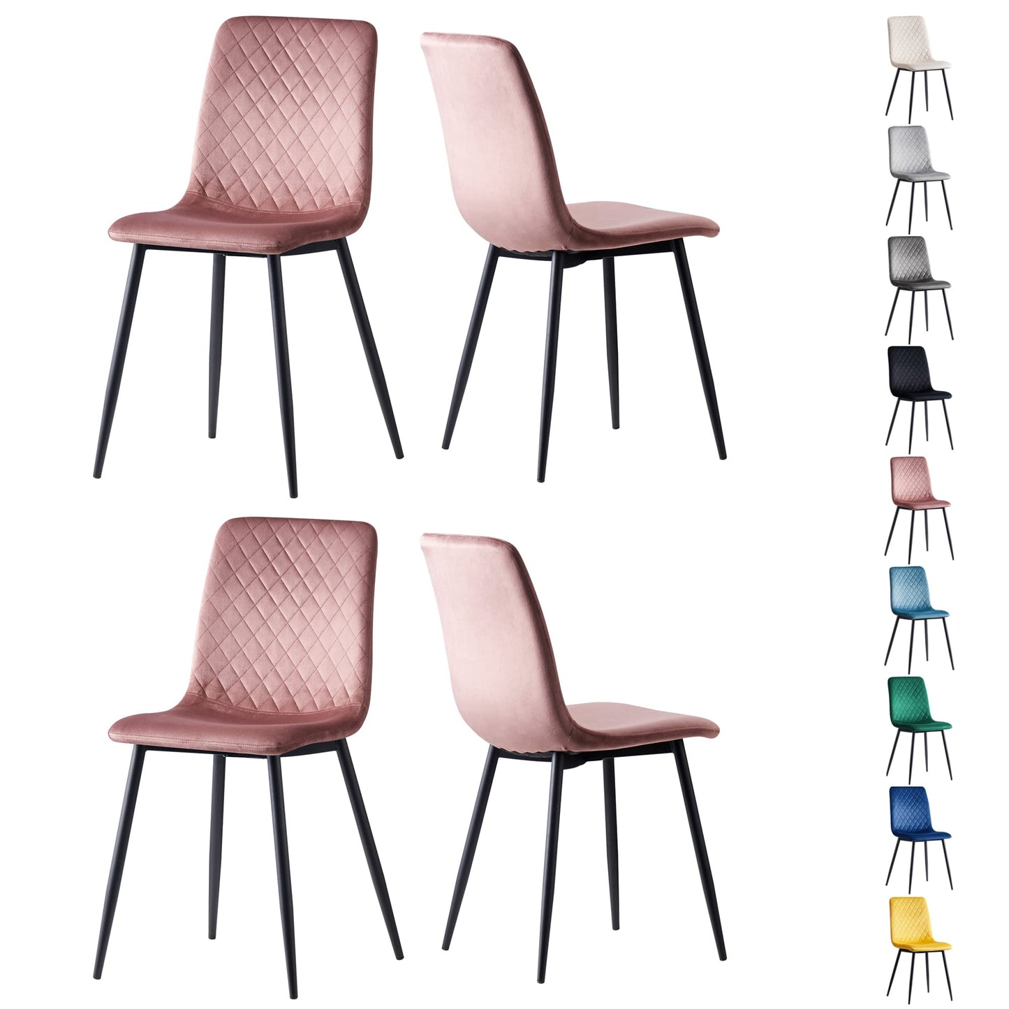 mcc direct Set of 4 Designer Velvet Fabric Dining Chairs Metal Legs Lexi Chairs