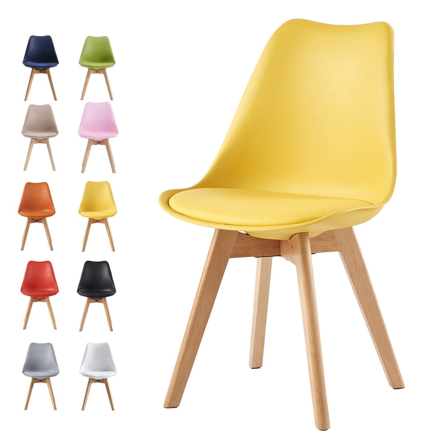 mcc direct Dining Chairs Wooden Legs Soft Cushion Pad Stylish DELUXE Retro Lounge Dining Office EVA
