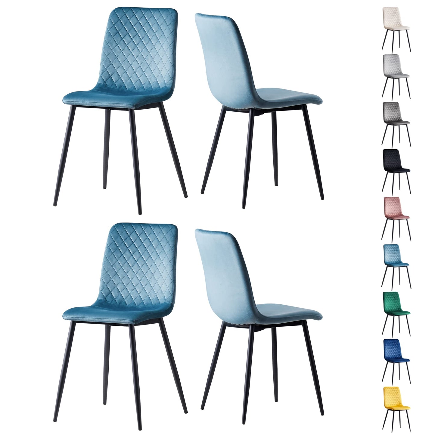 mcc direct Set of 4 Designer Velvet Fabric Dining Chairs Metal Legs Lexi Chairs