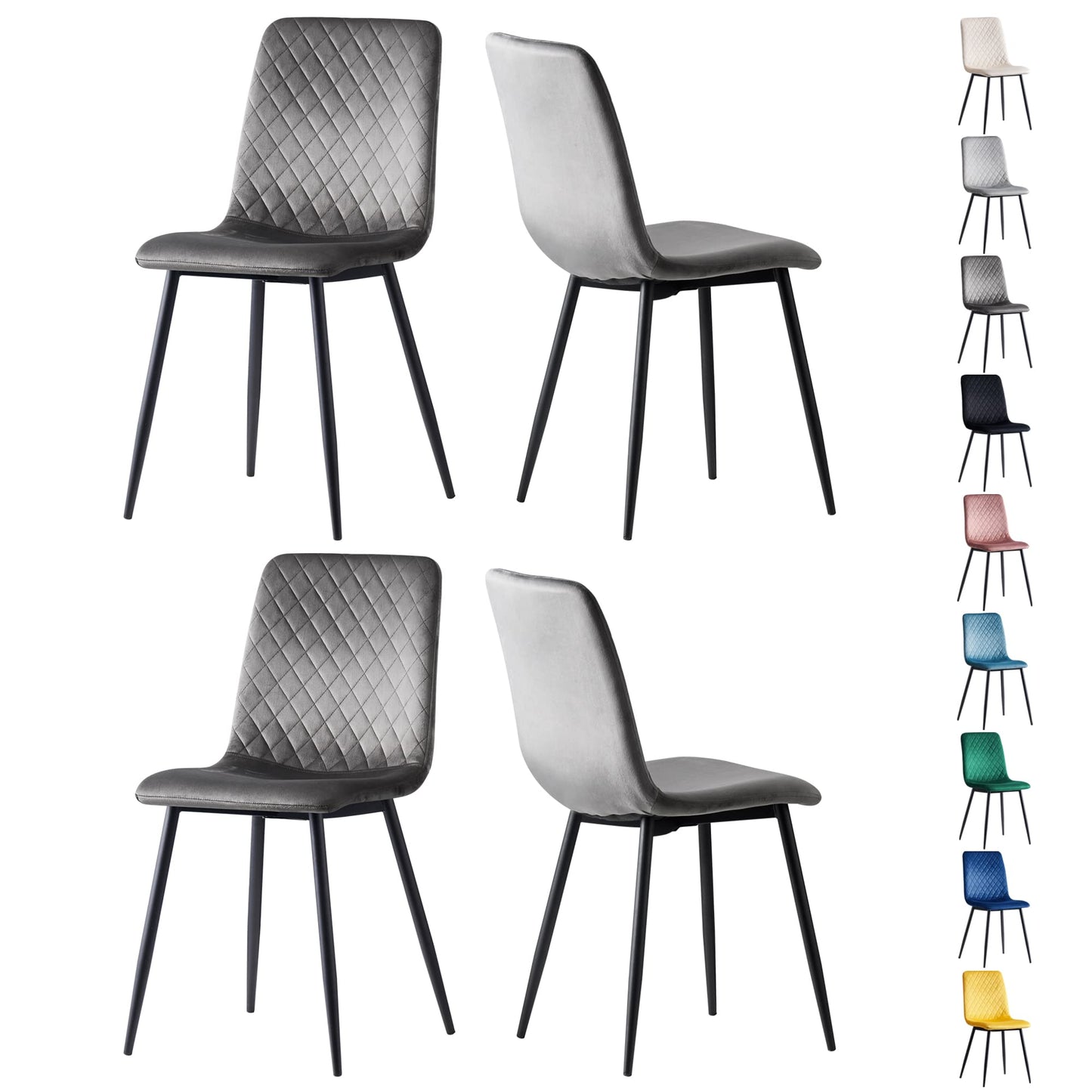 mcc direct Set of 4 Designer Velvet Fabric Dining Chairs Metal Legs Lexi Chairs