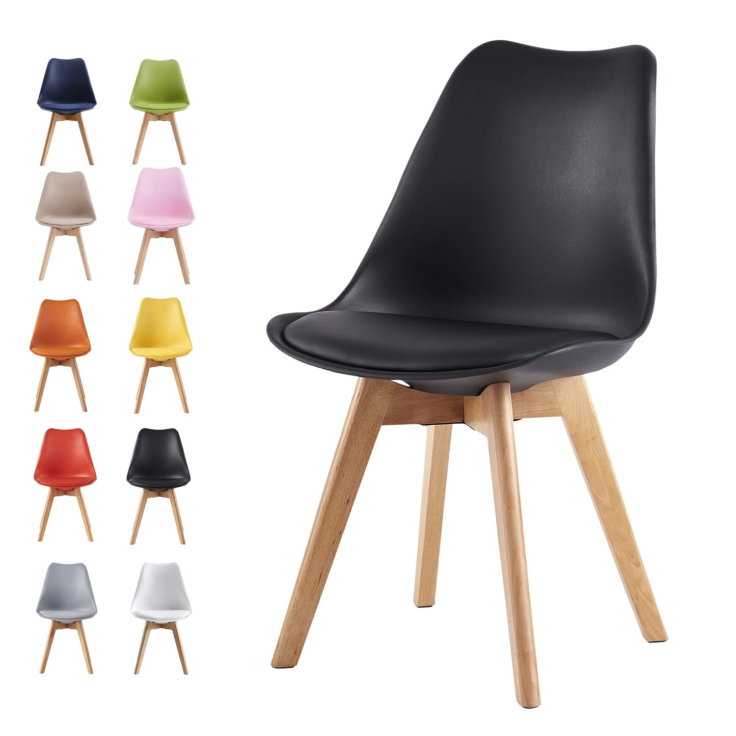 mcc direct Dining Chairs Wooden Legs Soft Cushion Pad Stylish DELUXE Retro Lounge Dining Office EVA