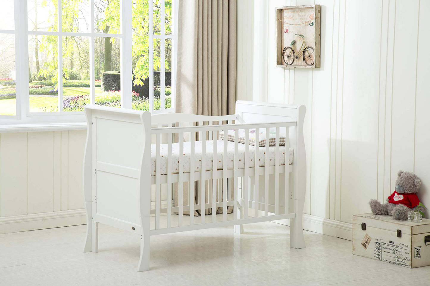 Solid Wooden Cot Bed Savannah Sleigh Toddler Bed with Premier Water Repellent Mattress