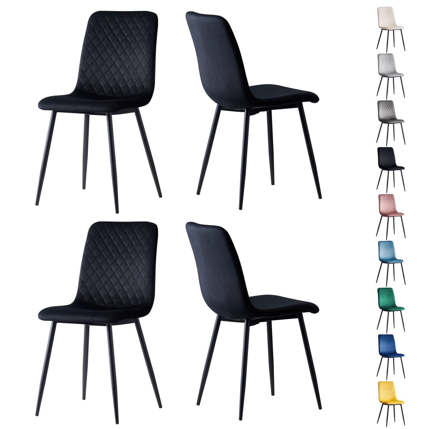 mcc direct Set of 4 Designer Velvet Fabric Dining Chairs Metal Legs Lexi Chairs