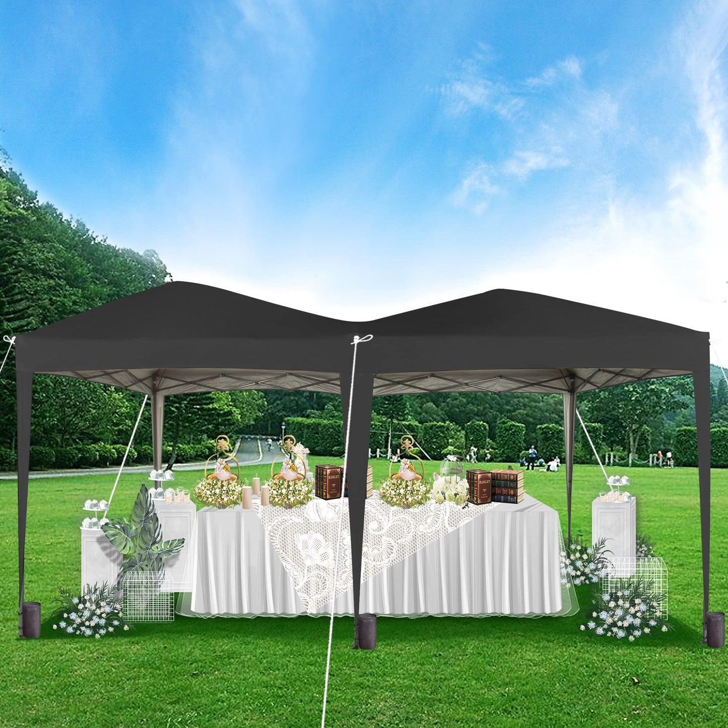 Gazebo Pop-up 3m x 6m with Sides Wind Bars & 6 Weight Bags & Silver Protective Layer Waterproof