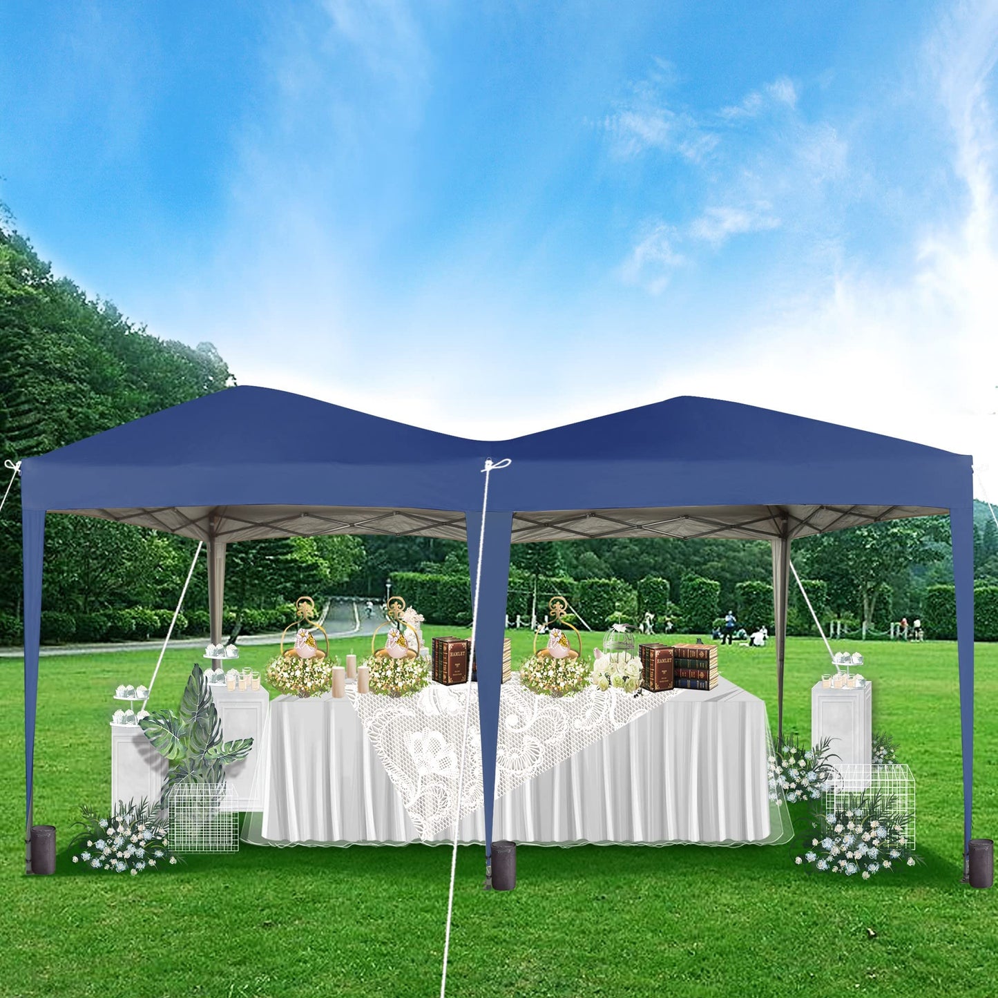 Gazebo Pop-up 3m x 6m with Sides Wind Bars & 6 Weight Bags & Silver Protective Layer Waterproof