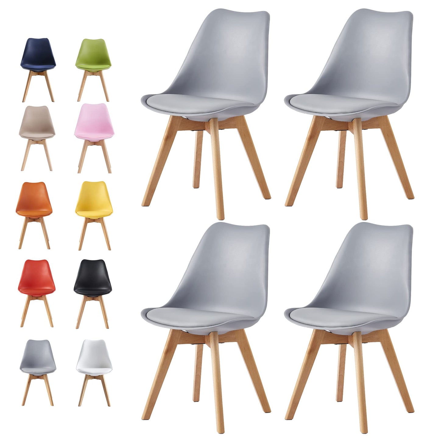 Set of 4 Dining Chairs Wooden Legs Soft Cushion Pad Stylish DELUXE Retro Lounge Dining Office EVA