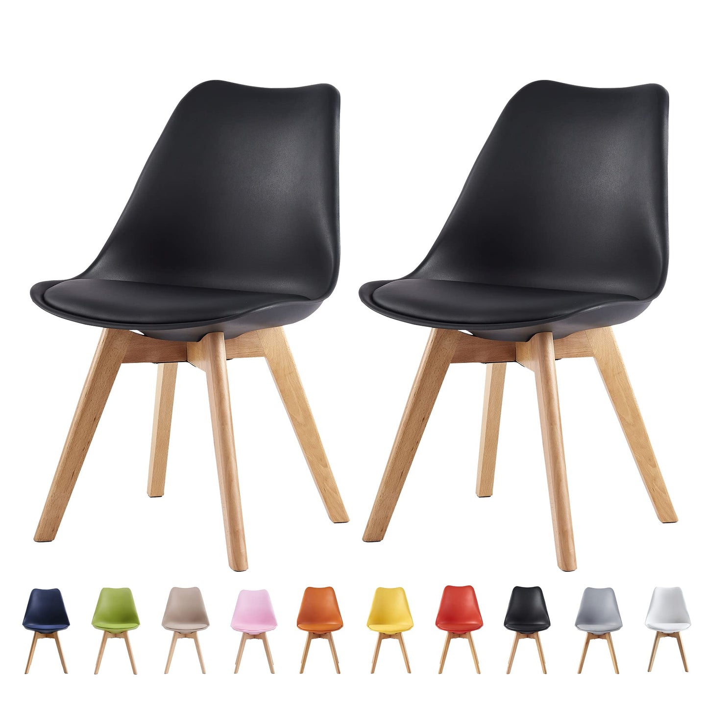 Set of 2 Dining Chairs Wooden Legs Soft Cushion Pad Stylish DELUXE Retro Lounge Dining Office EVA