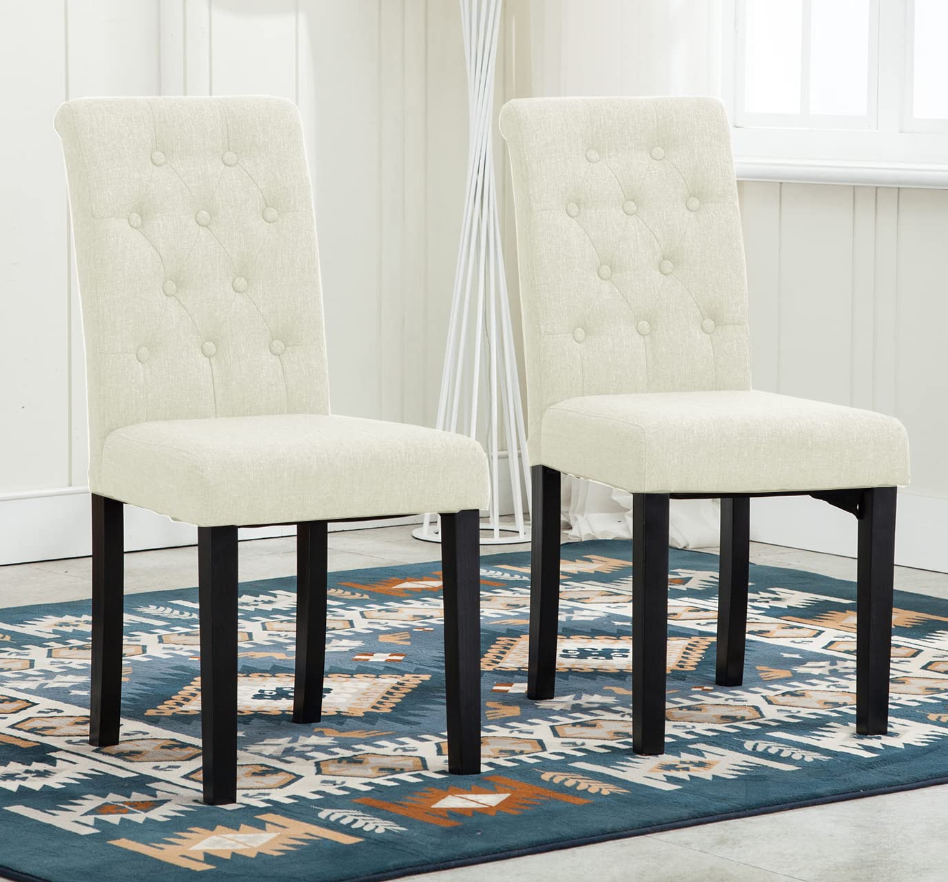 mcc direct Set of 2 Lined Fabric Dining Chairs With Solid Wooden Legs