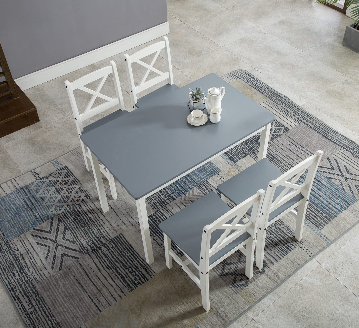 Classic Solid Wooden Dining Table and 4 Chairs Set Kitchen Home