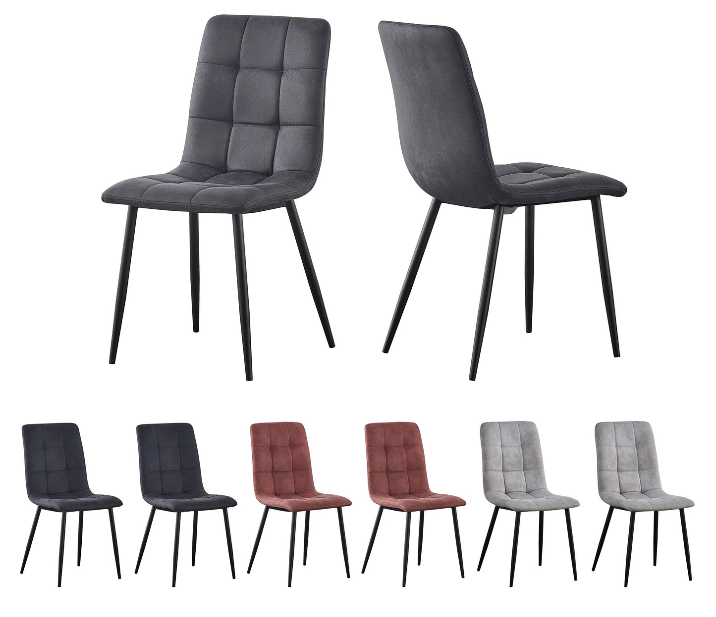 Set of 2 Faux Matte Suede Leather Dining Chairs With metal Legs home& restaurants henri