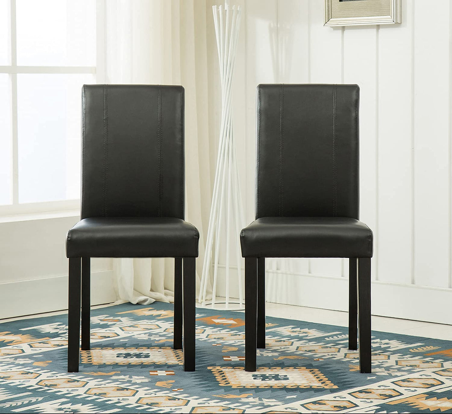 Set of 2 Faux Leather Dining Chairs With Solid Wooden Legs For Home & Commercial Restaurants