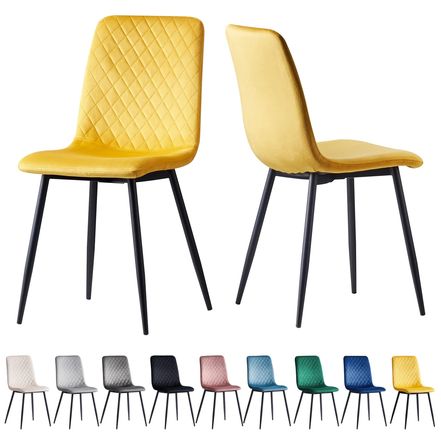 Set of 2 Designer Velvet Fabric Dining Chairs Metal Legs Lexi Chairs