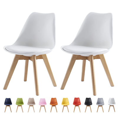 mcc direct Set of 2 Dining Chairs Wooden Legs Soft Cushion Pad Stylish DELUXE Retro Lounge Dining Office EVA (White)