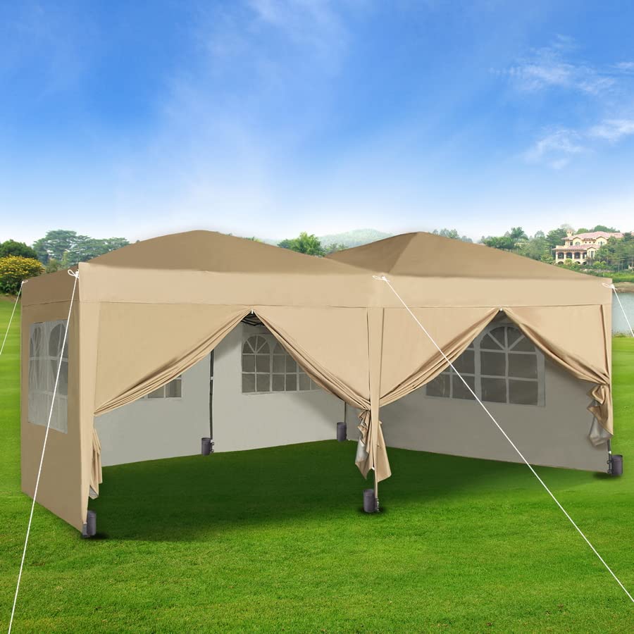 Gazebo Pop-up  3m x 6m with Sides Wind Bars & 6 Weight Bags & Silver Protective Layer Waterproof
