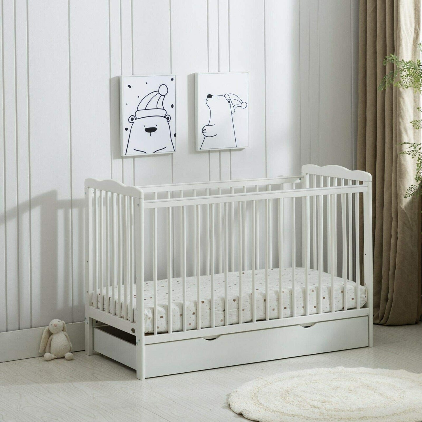 Brooklyn Baby Cot Crib with Water Repellent Mattress & Wheeled Drawer
