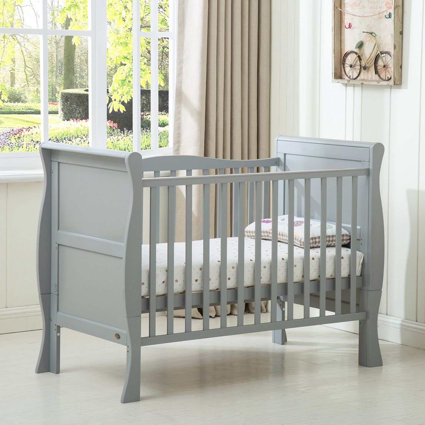 Solid Wooden Cot Bed Savannah Sleigh Toddler Bed with Premier Water Repellent Mattress