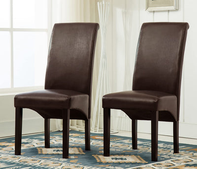 Set of 2 Faux Leather Dining Chairs Roll Top Scroll High Back For Home & Commercial Restaurants