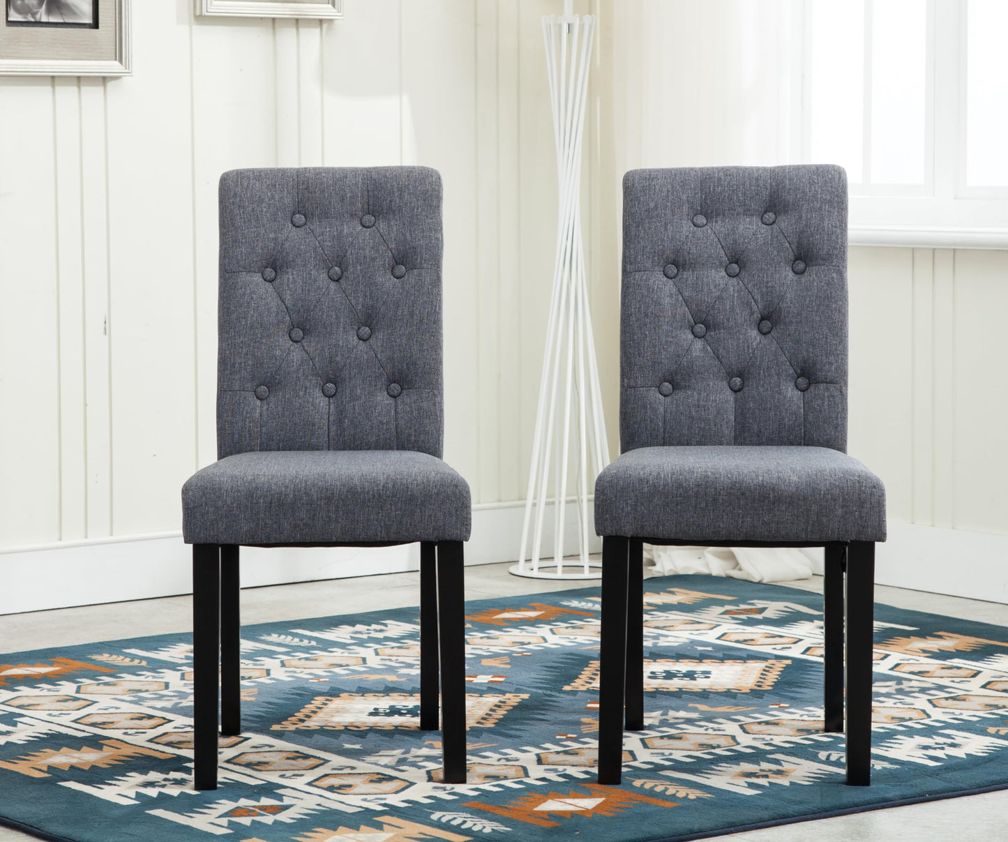 mcc direct Set of 2 Lined Fabric Dining Chairs With Solid Wooden Legs