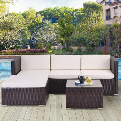 5pcs Rattan Garden Outdoor Furniture Patio Sofa Set with Glass Coffee Table Outdoor Cushions Rupert