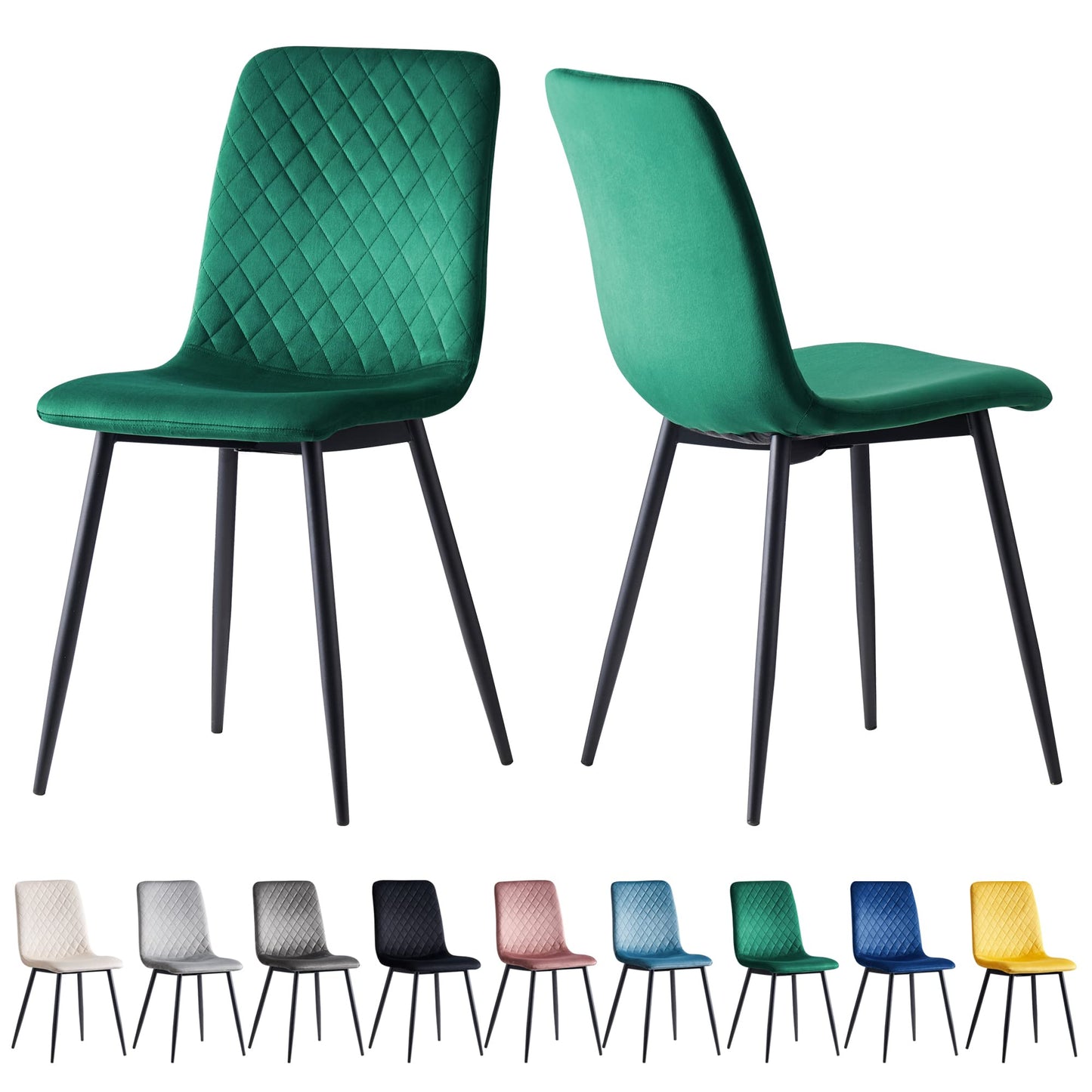 Set of 2 Designer Velvet Fabric Dining Chairs Metal Legs Lexi Chairs