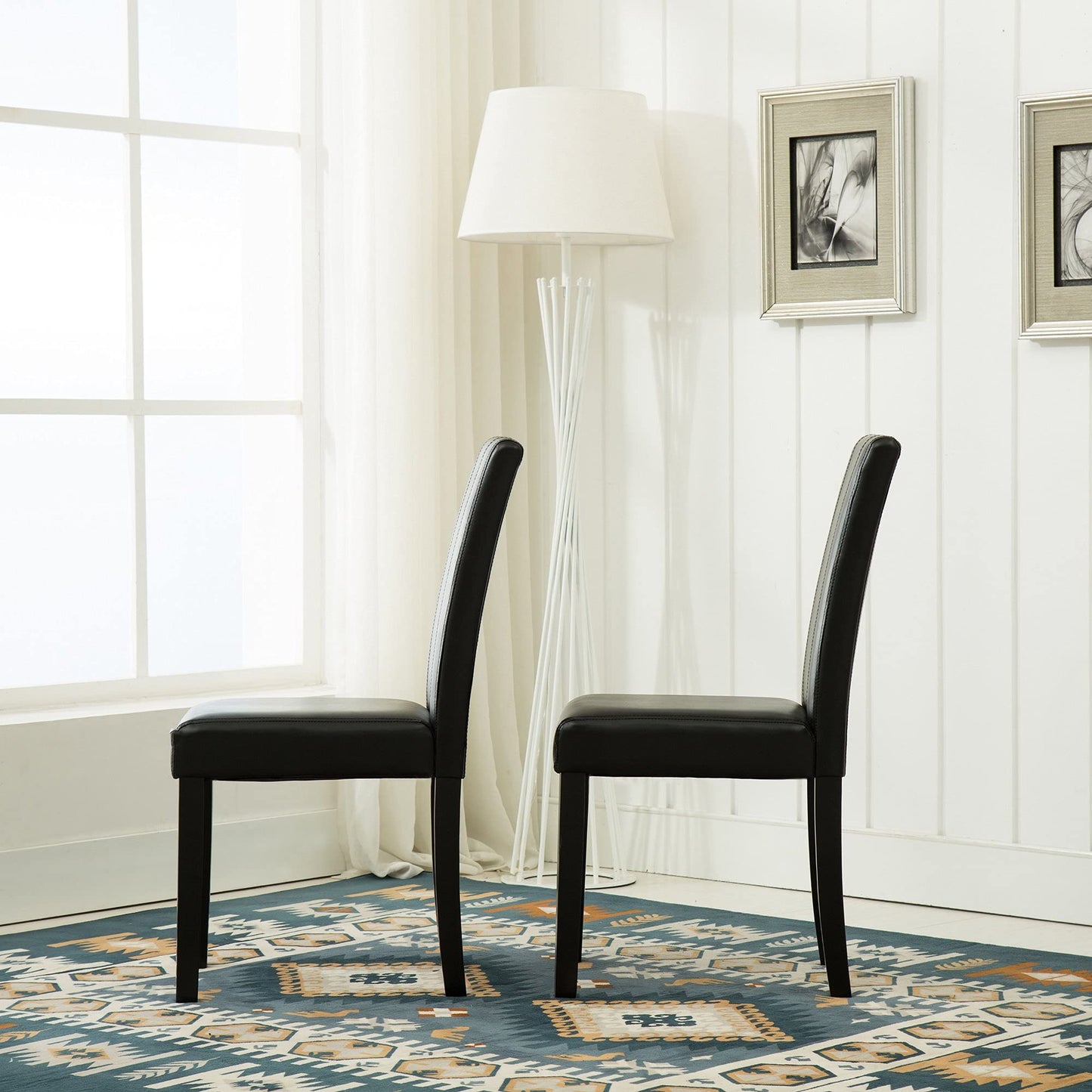 Set of 2 Faux Leather Dining Chairs With Solid Wooden Legs For Home & Commercial Restaurants