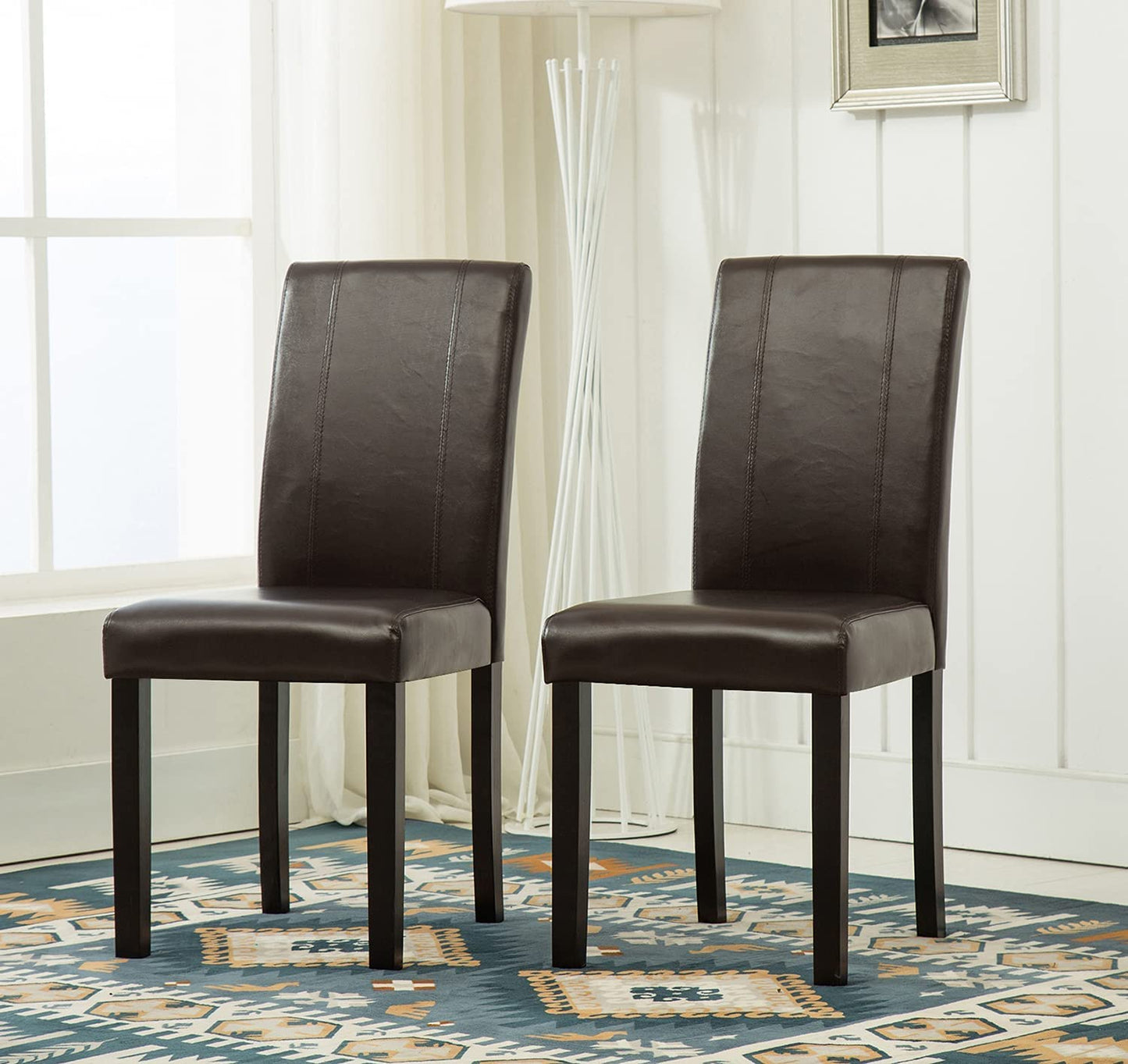 Set of 2 Faux Leather Dining Chairs With Solid Wooden Legs For Home & Commercial Restaurants