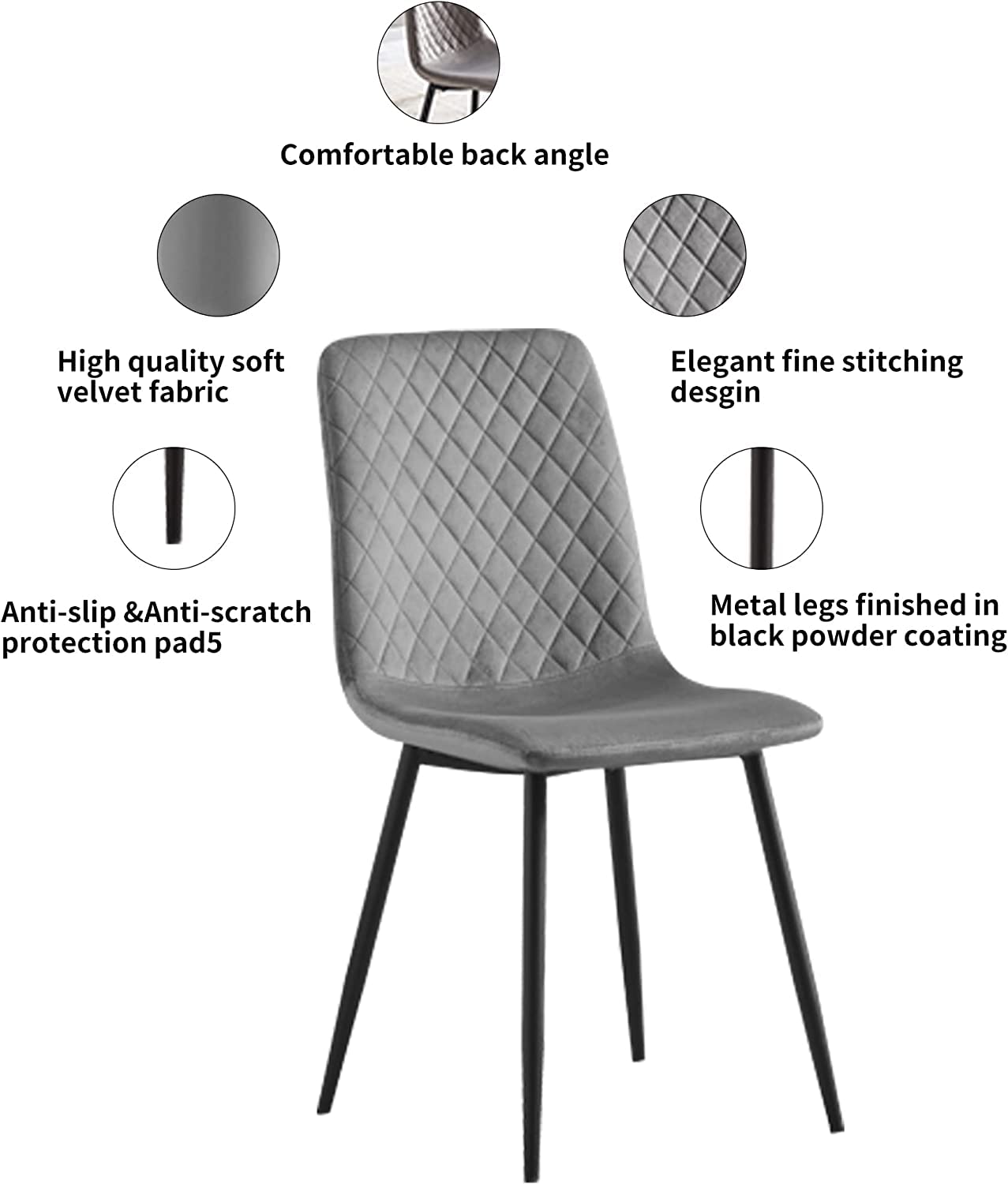 Set of 2 Designer Velvet Fabric Dining Chairs Metal Legs Lexi Chairs