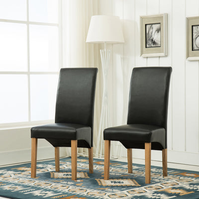 MCC Set of 2 Faux Leather Dining Chairs Roll Top Scroll High Back For Home & Commercial Restaurants (black)