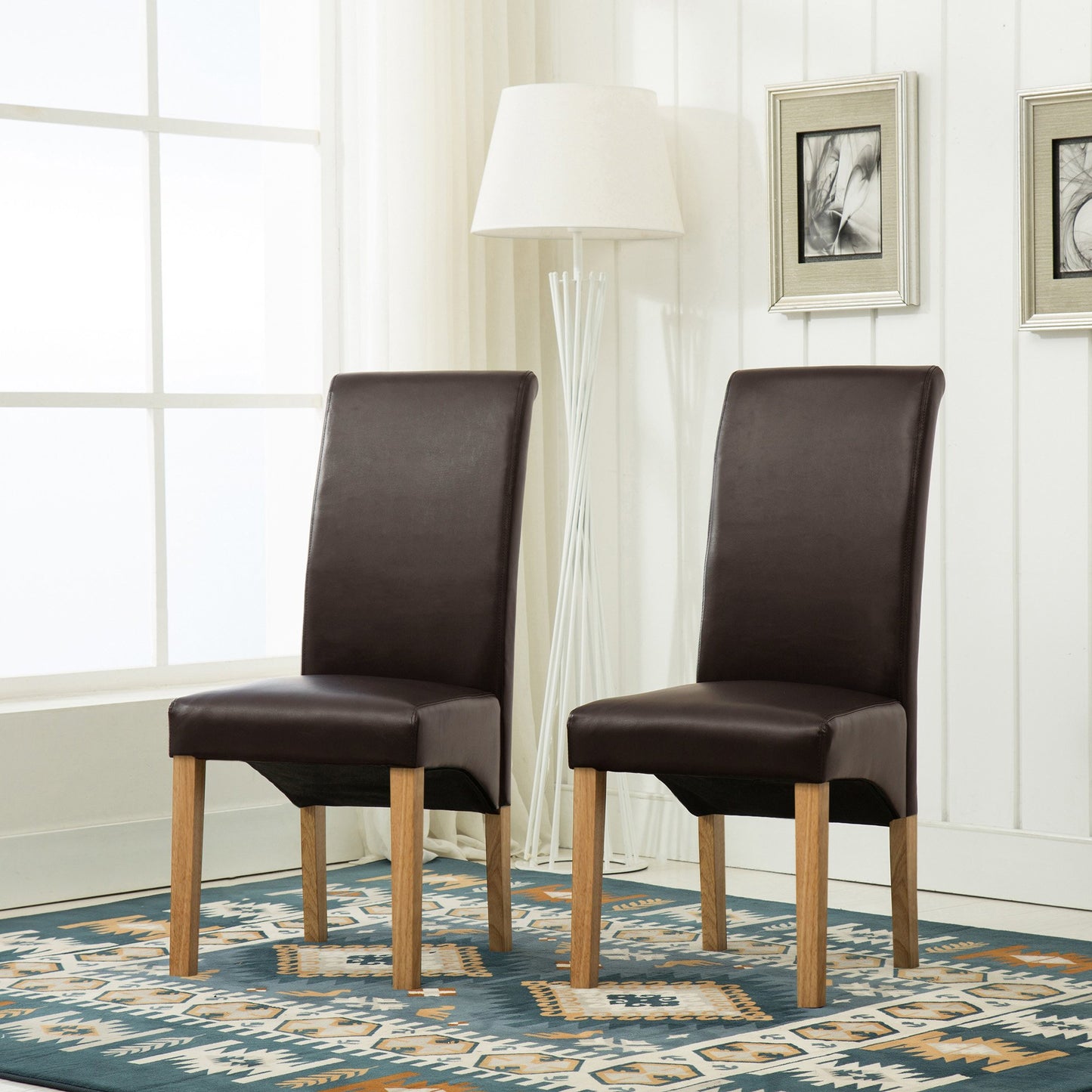 Set of 4 Faux Leather Dining Chairs Roll Top Scroll High Back for Home & Commercial