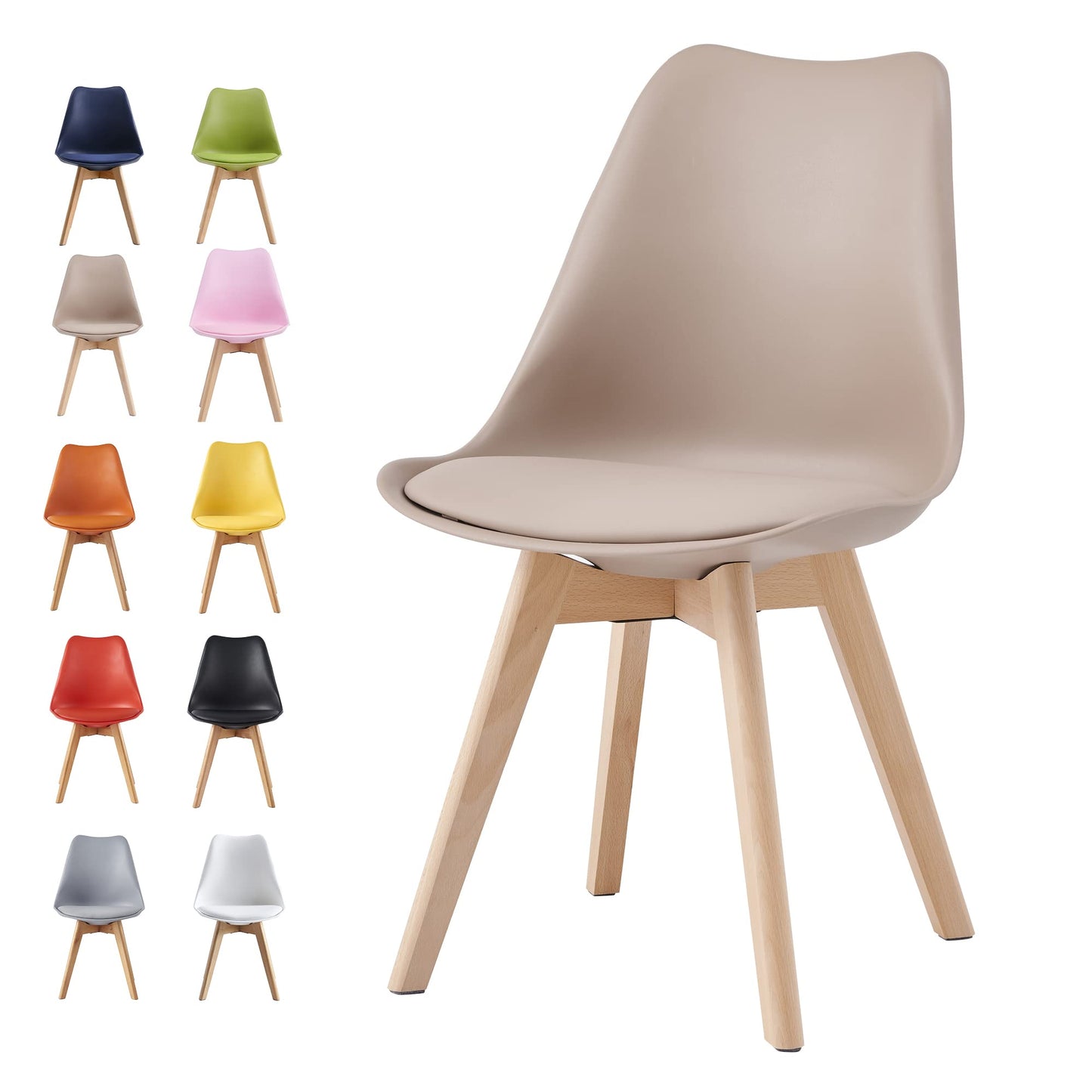mcc direct Dining Chairs Wooden Legs Soft Cushion Pad Stylish DELUXE Retro Lounge Dining Office EVA
