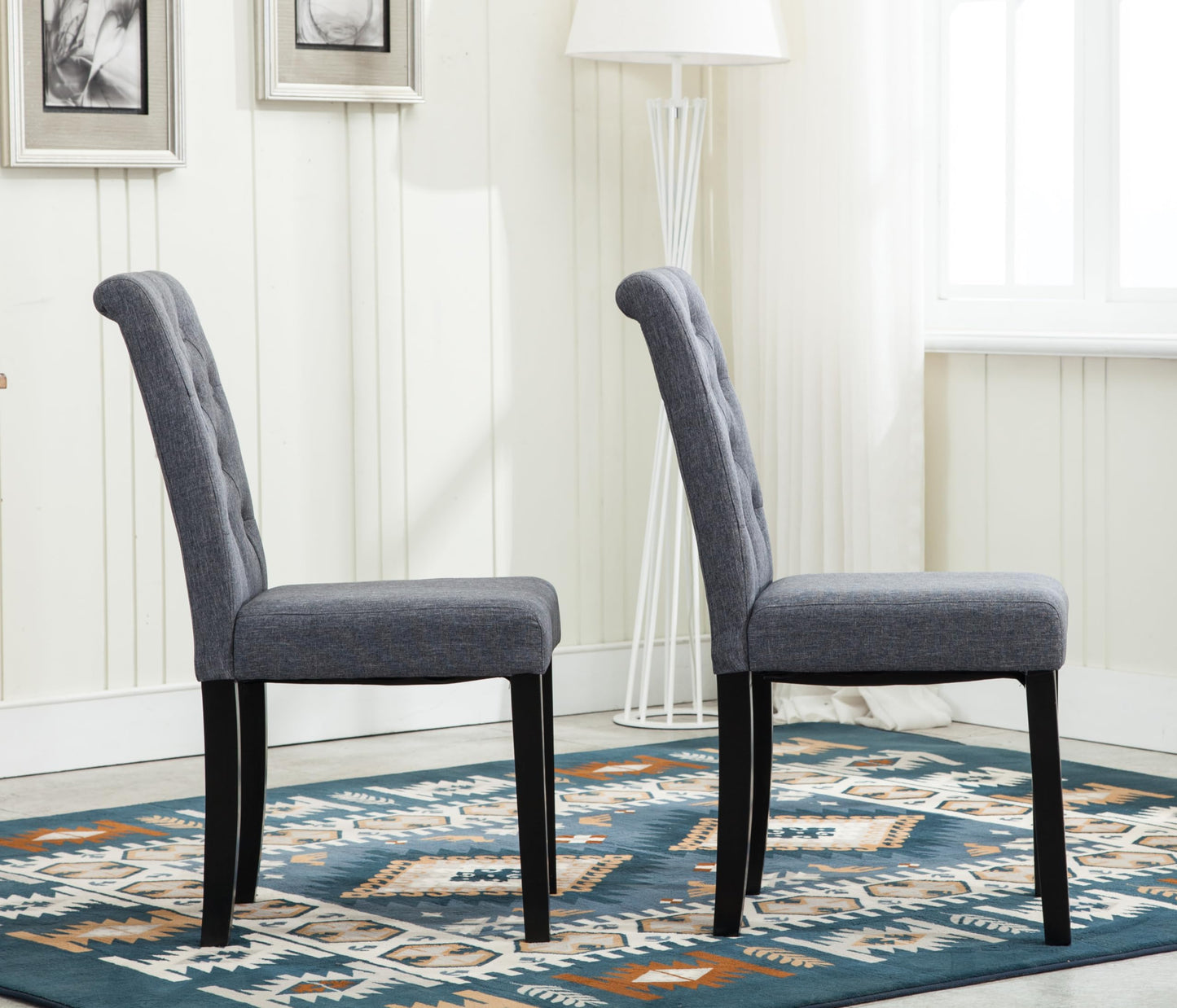 mcc direct Set of 2 Lined Fabric Dining Chairs With Solid Wooden Legs