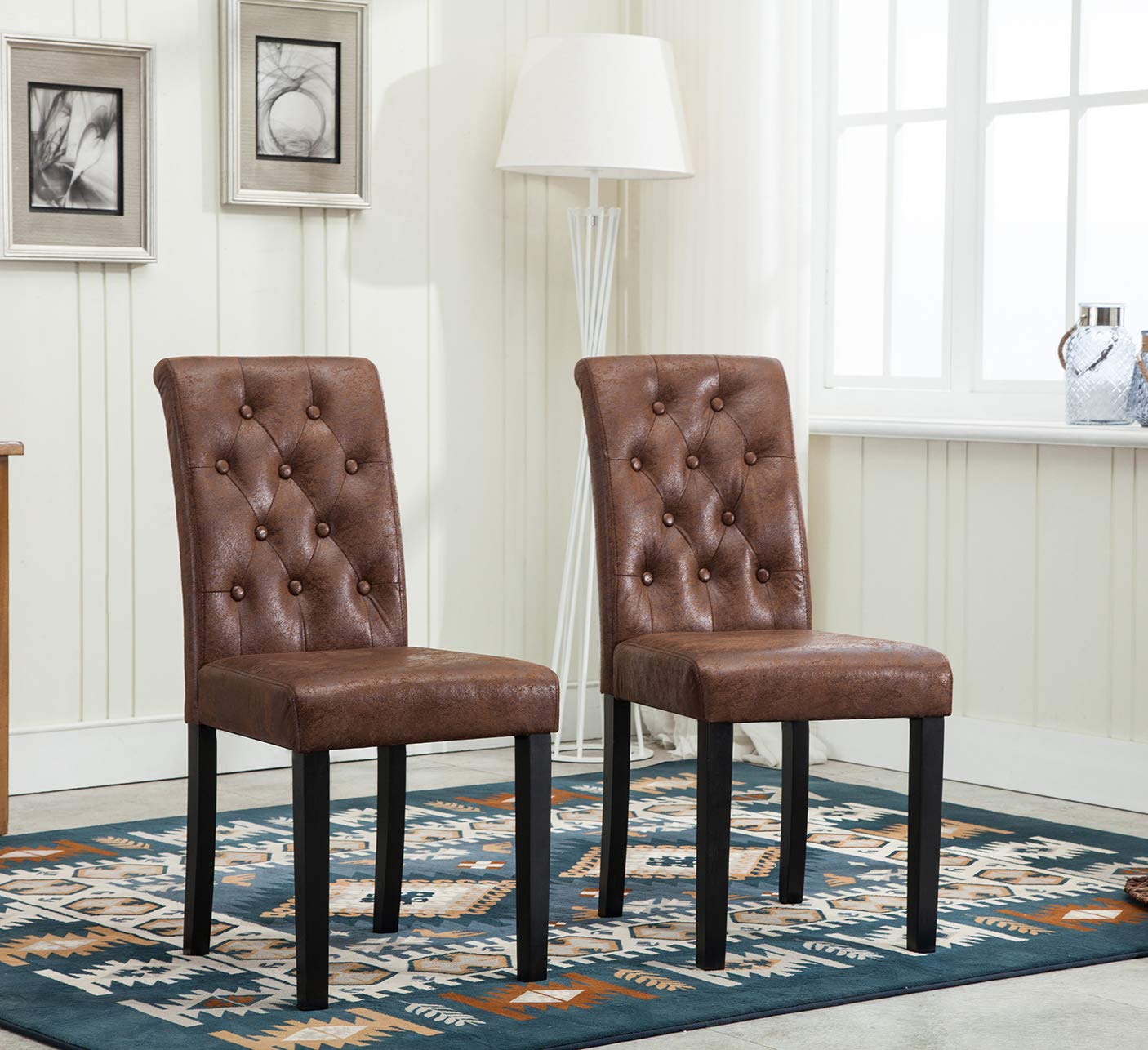 mcc direct Set of 2 Lined Fabric Dining Chairs With Solid Wooden Legs