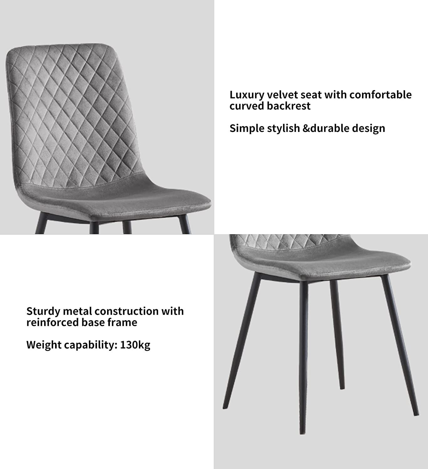 Set of 2 Designer Velvet Fabric Dining Chairs Metal Legs Lexi Chairs