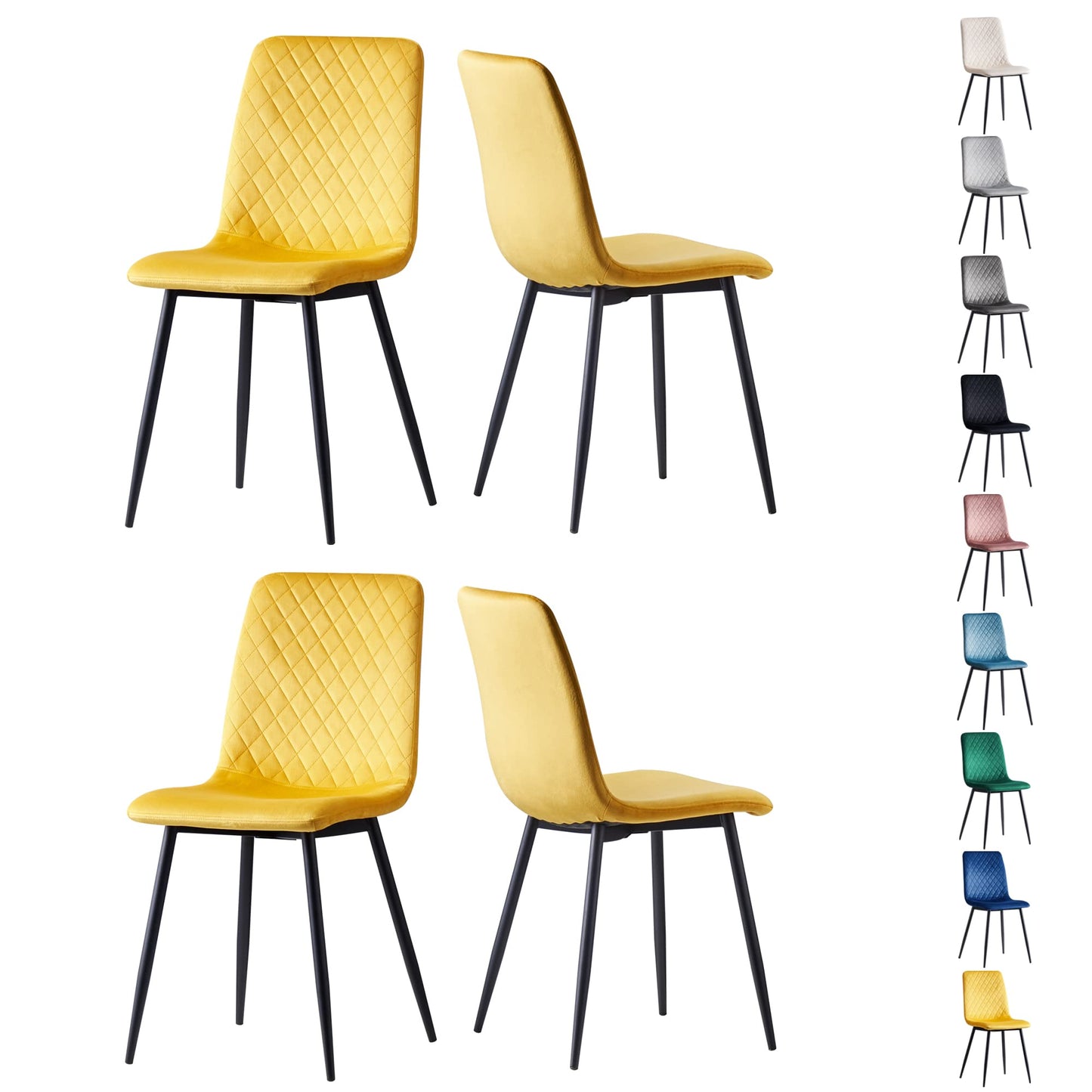 mcc direct Set of 4 Designer Velvet Fabric Dining Chairs Metal Legs Lexi Chairs