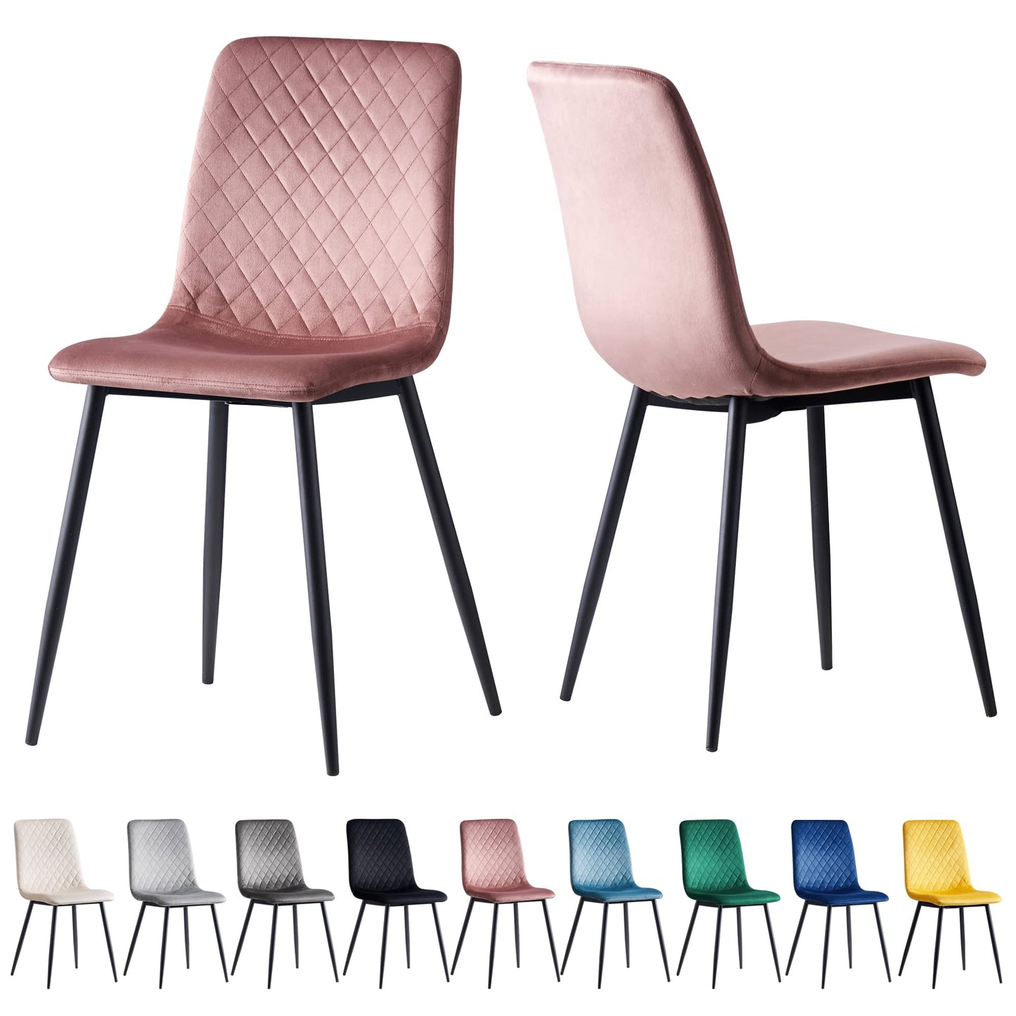 Set of 2 Designer Velvet Fabric Dining Chairs Metal Legs Lexi Chairs