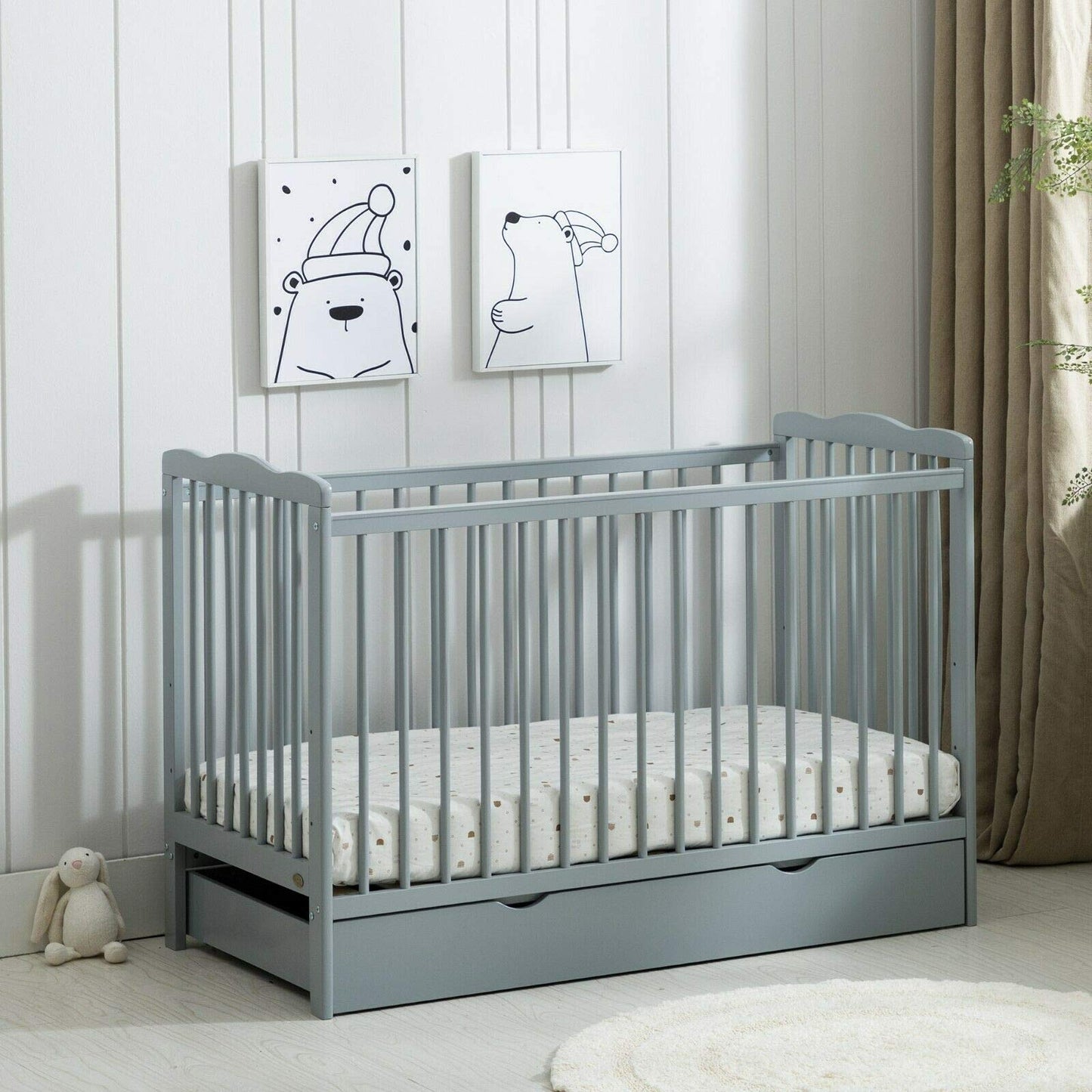 Brooklyn Baby Cot Crib with Water Repellent Mattress & Wheeled Drawer