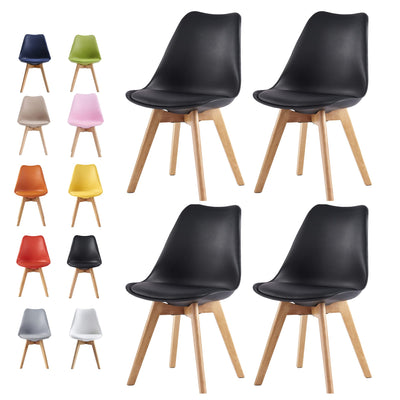 mcc direct Set of 4 Dining Chairs Wooden Legs Soft Cushion Pad Stylish DELUXE Retro Lounge Dining Office EVA