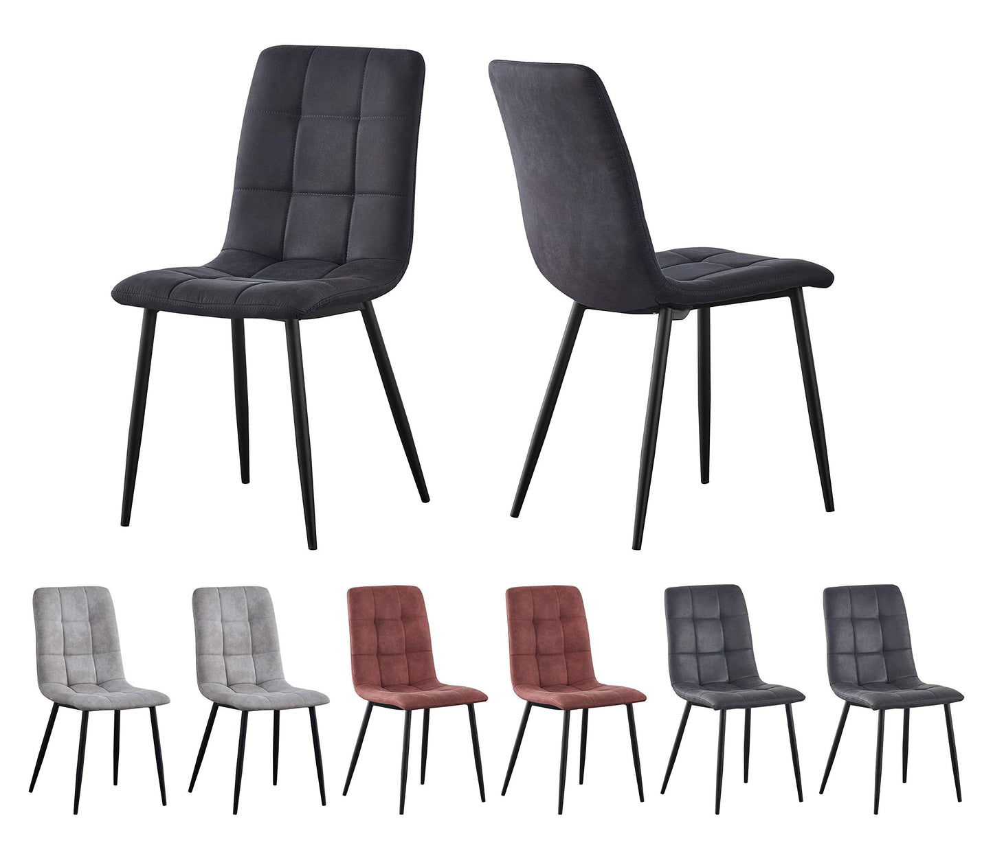 Set of 2 Faux Matte Suede Leather Dining Chairs With metal Legs home& restaurants henri