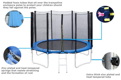 Heavy Duty 6FT 8FT 10FT 12FT 14FT Outdoor Trampoline with Enclosure Net for Kids Spring Cover Ladder FREE Space Hopper