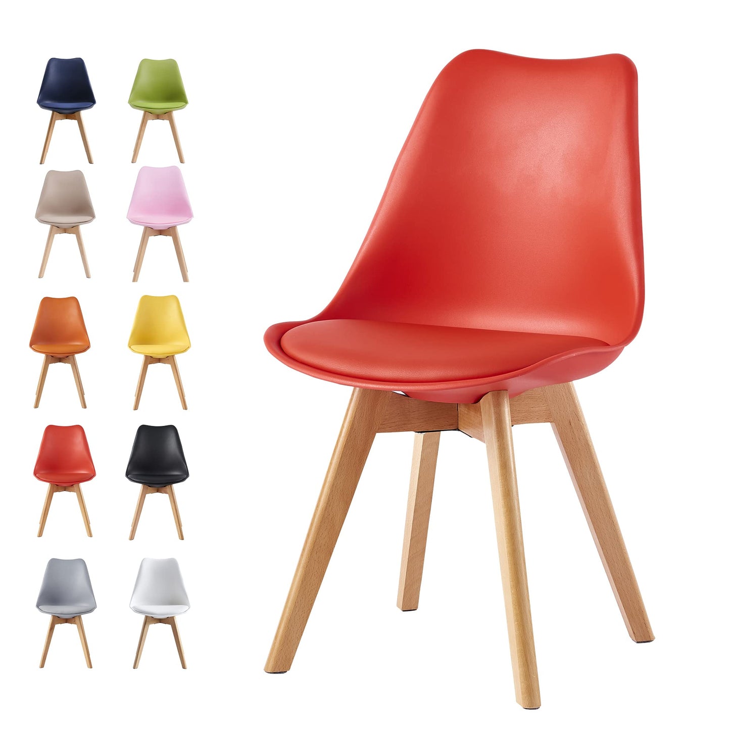 mcc direct Dining Chairs Wooden Legs Soft Cushion Pad Stylish DELUXE Retro Lounge Dining Office EVA