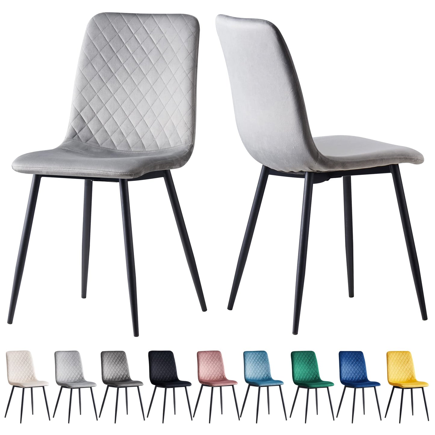 Set of 2 Designer Velvet Fabric Dining Chairs Metal Legs Lexi Chairs