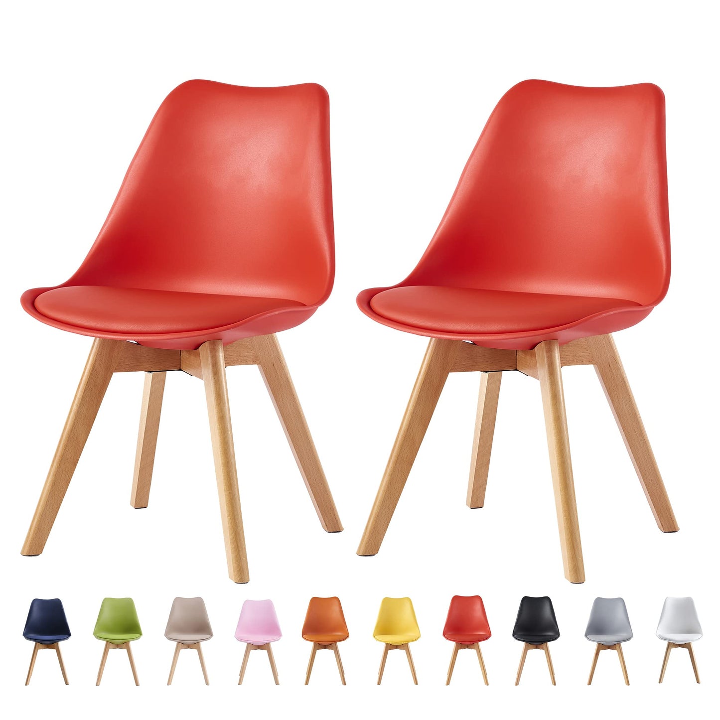 Set of 2 Dining Chairs Wooden Legs Soft Cushion Pad Stylish DELUXE Retro Lounge Dining Office EVA