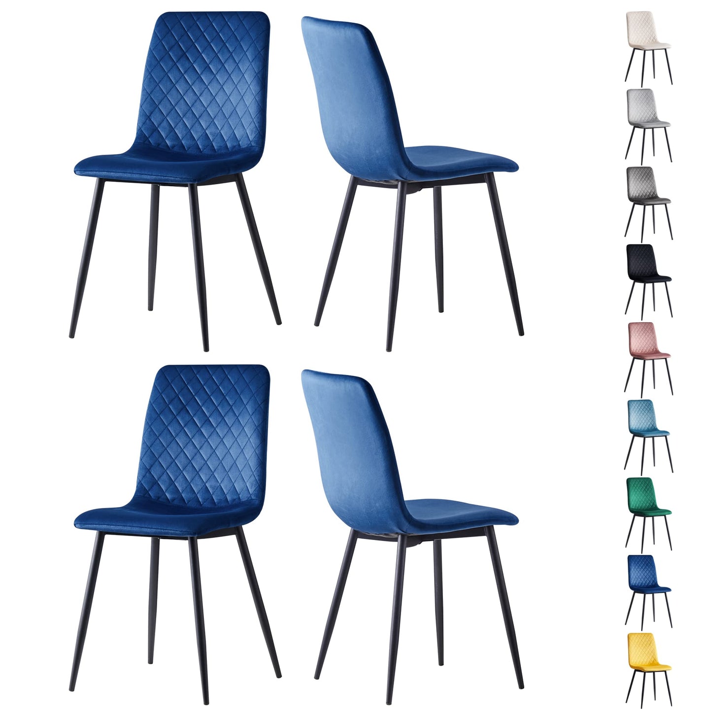 mcc direct Set of 4 Designer Velvet Fabric Dining Chairs Metal Legs Lexi Chairs