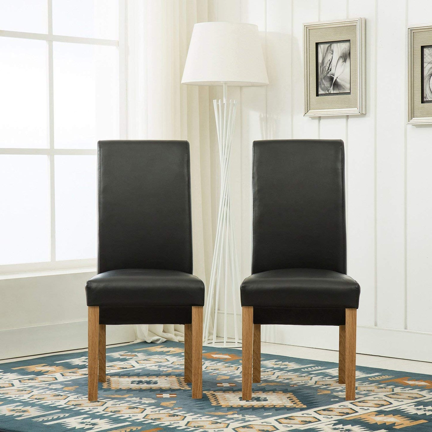 Set of 4 Faux Leather Dining Chairs Roll Top Scroll High Back for Home & Commercial