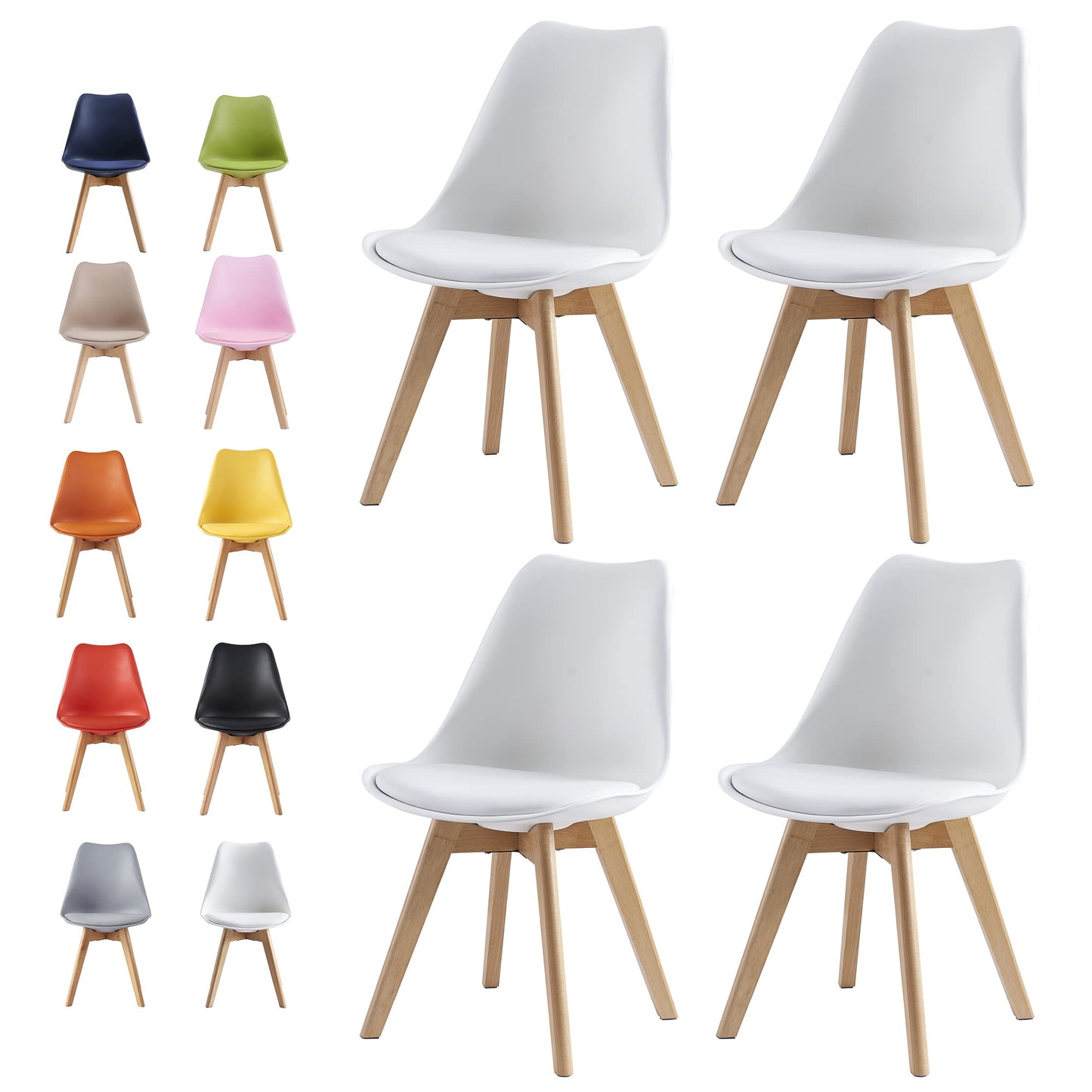 Set of 4 Dining Chairs Wooden Legs Soft Cushion Pad Stylish DELUXE Retro Lounge Dining Office EVA
