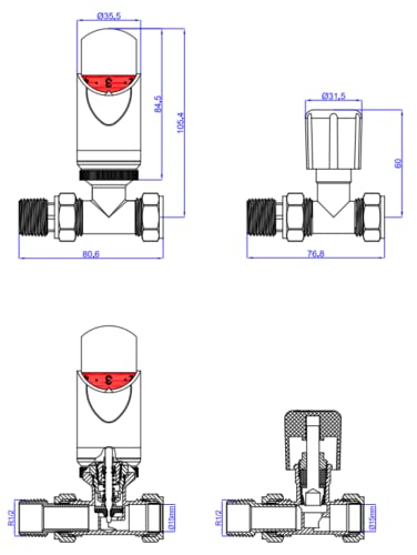 Radiator Valves Thermostatic Radiator Valves Angled or Straight Lockshield UK Valve 1/2" x 15mm